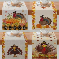 new linen thanksgiving pumpkin turkey printed table runner flag dining kitchen tablecloth party table cover home decor