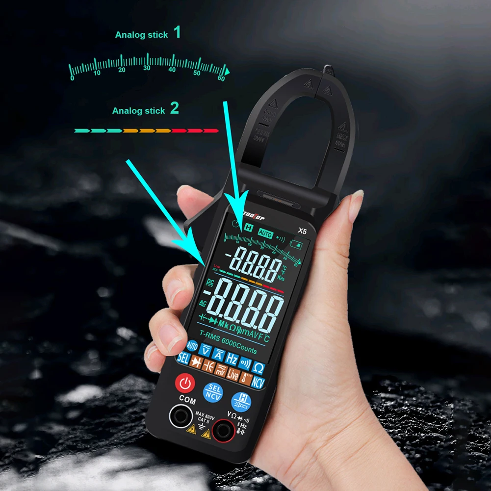 

Многофункциональный мультиметр-зажим, цифровой вольтметр постоянного и переменного тока с диапазоном 6000 отсчетов, амперметр, измеритель е...