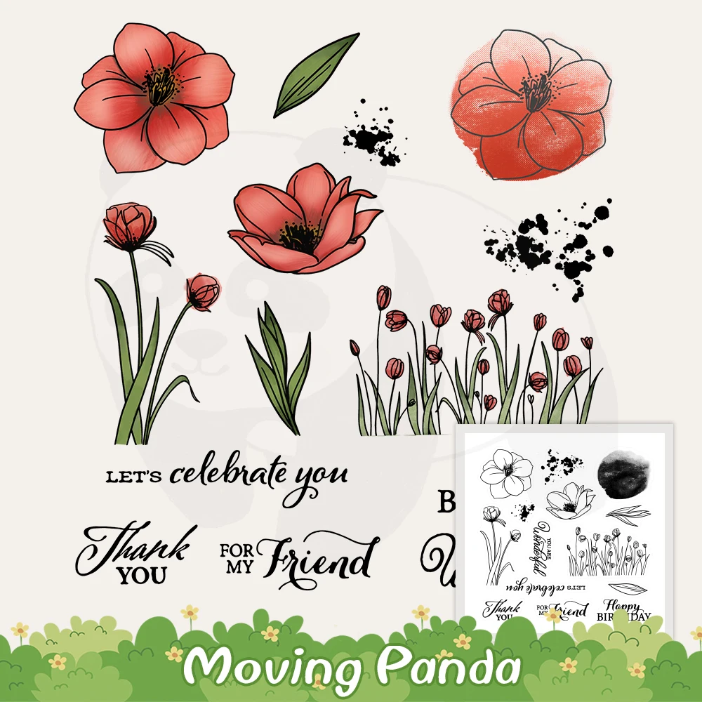 Blooming Tulip Flowers Cutting Dies Clear Stamp Set DIY Scrapbooking Decor Metal Dies Cut Silicone Stamps For Cards Album