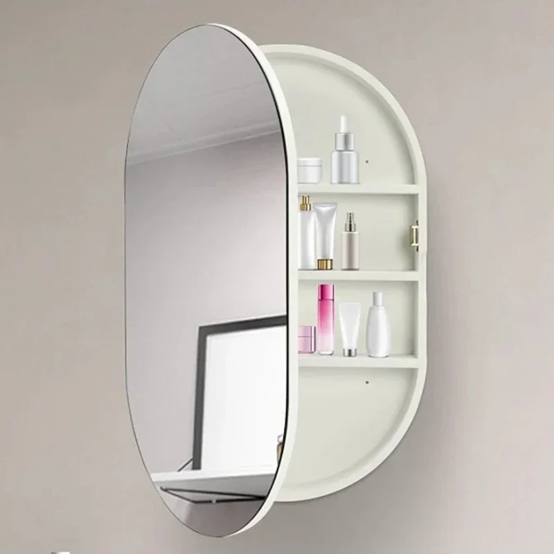 Овальный зеркальный шкаф для хранения в ванной комнате с подсветкой настенный