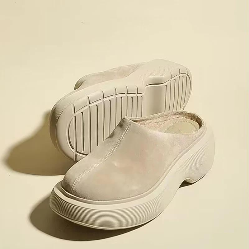 Women Flats Platform Slippers Casual Shoes 2023 New Summer Slingback Sandals Flip Flops Suede Ladies Mules Shoes Non Slip Slides
