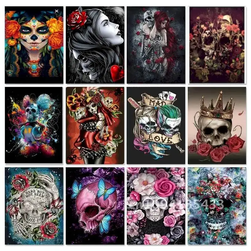 RUOPOTY рамка DIY картина по номерам для взрослых ремесла череп раскраска акриловая