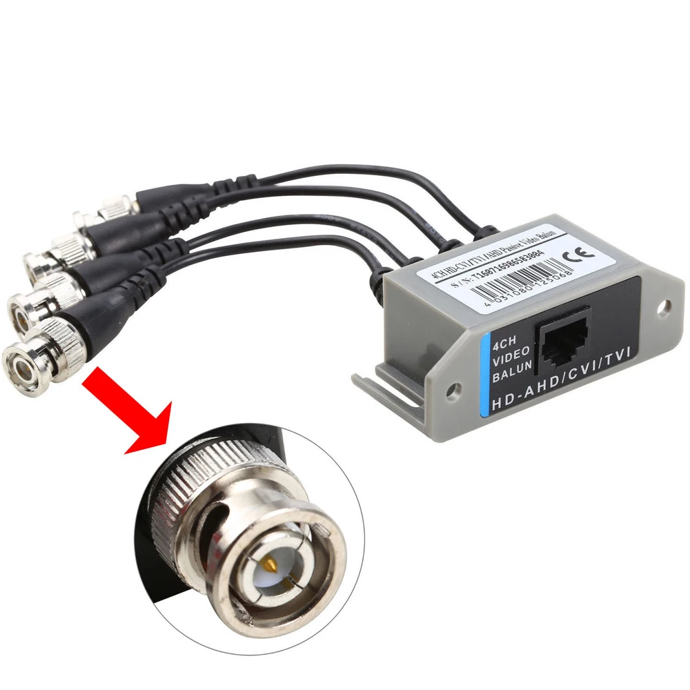 4Ch Passive Video Balun BNC Cable Transceiver to UTP Cat5 for cctv Camera System