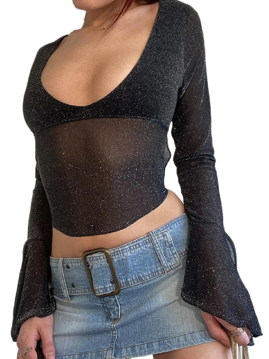 

Женский винтажный укороченный топ с оборками, открытыми плечами и кружевной отделкой, Y2K, шикарная облегающая блузка Бохо в стиле 90-х, уличная ретро одежда
