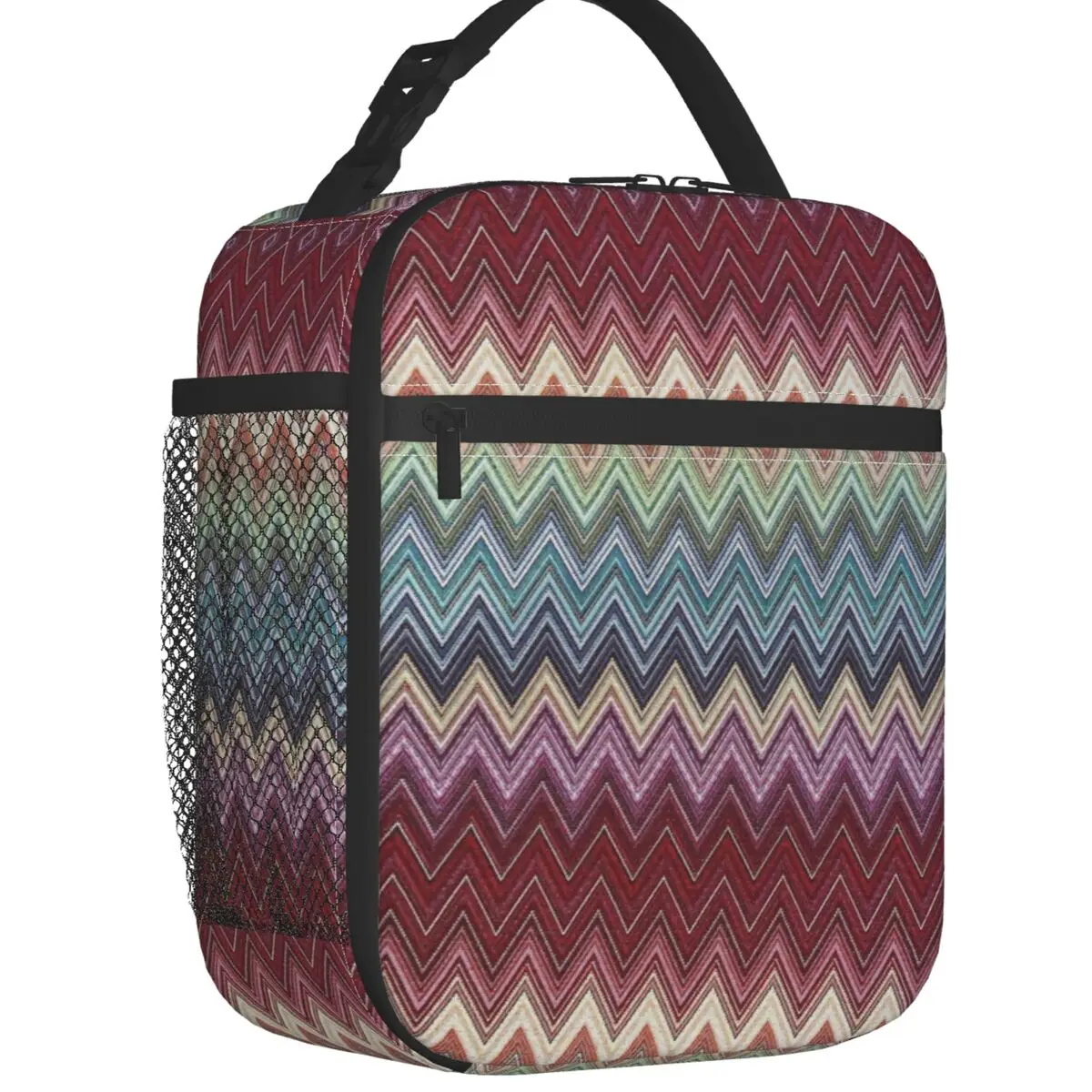 Abstract Geometric Home Zig Zag Thermal Insulated Lunch Bag Boho Camouflage Portable Lunch Tote School Multifunction Food Box