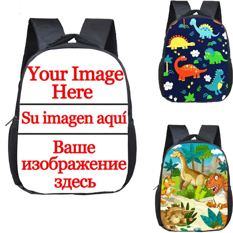12 inch Customize Your Logo Name Image Toddlers Backpack Animals Dinosaur Children School Bags Baby Toddler Bag