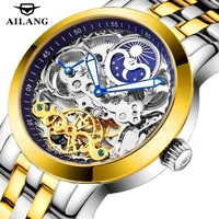 ailang luxury men skeleton mechanical waterproof stainless steel wristwatches automatic watch new mens personality clock 6812g