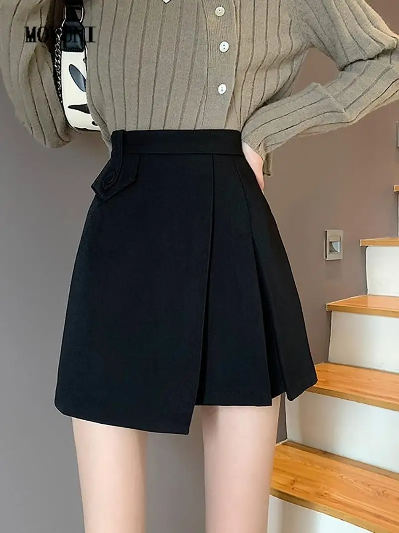 

Slim High Waist Khaki Irregular Pleated Skirt Women Mini Wild Sexy Street Retro Faldas Mujer Oversize Black Fashion Bottom Fall