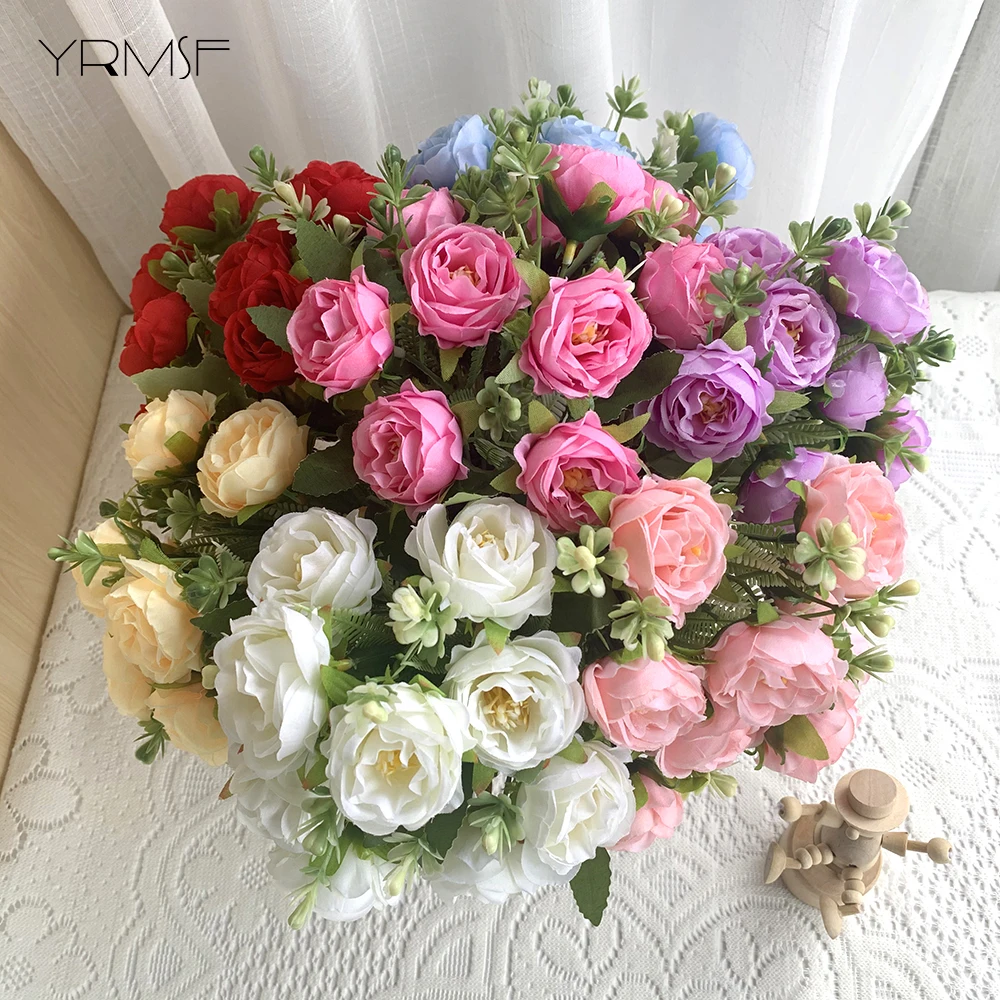 Искусственные цветы 10 бутонов пионов розовые и белые шелковые розы букет невесты