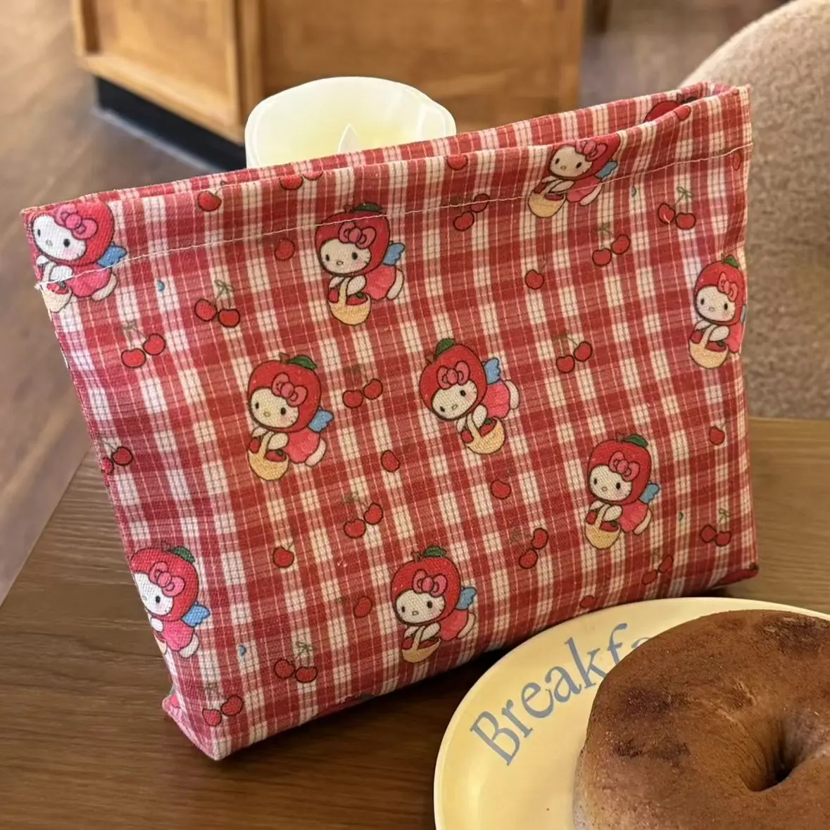Кавайная Холщовая Сумка для макияжа Hello Kitty Sanrio на молнии милая дорожная сумка