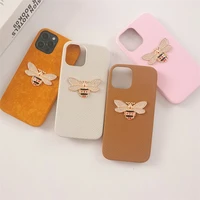 business diamond bee leather pu female soft phone case for iphone 13 12 11 pro x xs max xr 7 8 plus se 2 luxury plain back cover