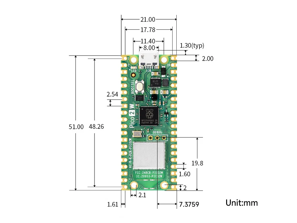 Плата микроконтроллера Raspberry Pi Pico/Pico 2/ 2 Вт на основе официального чипа RP2350 4 ГГц