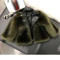 faux fox fur children leather coat autumn and winter 2020 motorcycle girls fashion fur jackets kids leather tops clothes 2 14t