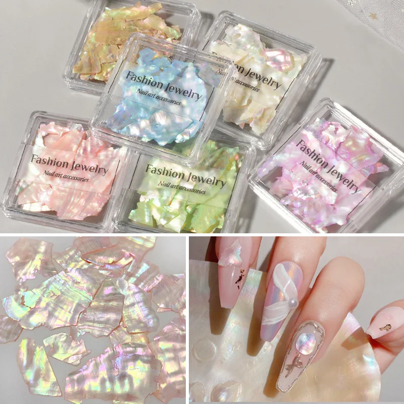 3D Irregular Large Pearl Shell For Nail Art Decoration DIY Manicure  Charms Glitter Flakes Gradient Flashing Nail Accessories