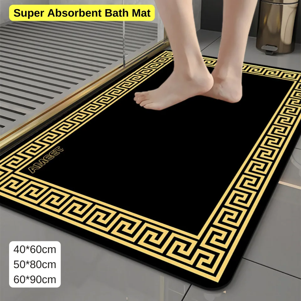 Super Absorbent Bathroom Rug Shower Fast Drying Diatomaceous Earth Mat Black Yellow Decoration Luxury Carpet Anti-slip Bath Mat