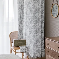 french retro curtain gray ink cotton and linen printed curtains for living room bedroom