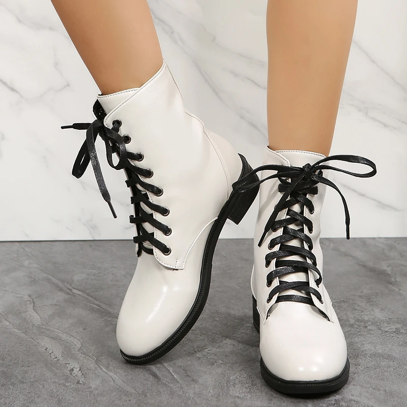 Autumn and Winter Plus Size 34-43 Women's Boots Leather Women's Thick Bottom Ankle Boots Motorcycle Boots Fashion Women's Shoes