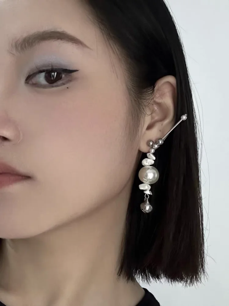 Серьги HUANZHI в виде белого мятого камня металлические шариковые серьги