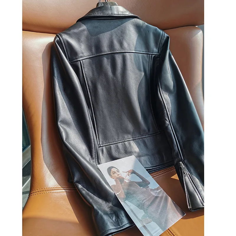2022 New Sheepskin Leather Jacket Motorcycle Style Simple Women's Leather Jacket W3