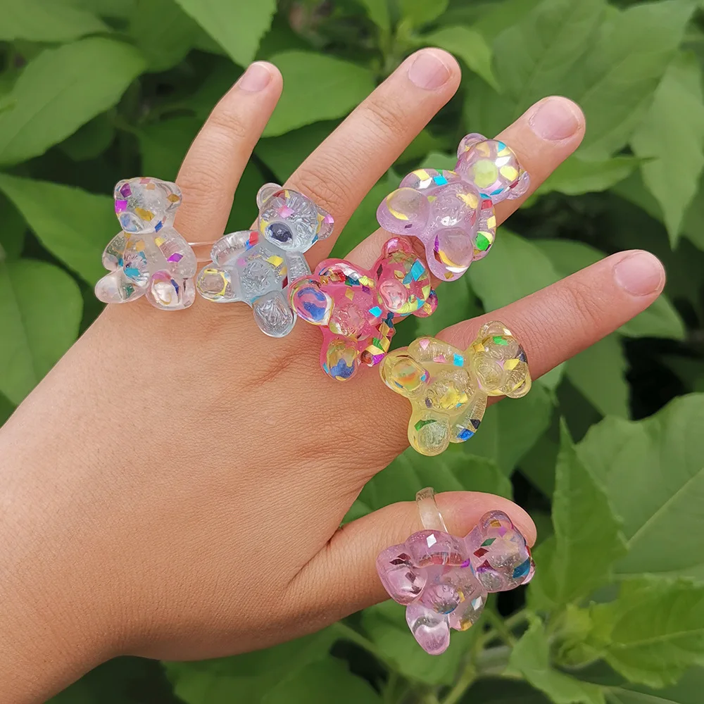 

Cartoon Bear Resin Ring Multicolor Cute Animal Pendent Ring for Kids Transparent Colorful Accessories Jewelry Lovely Sweet Rings
