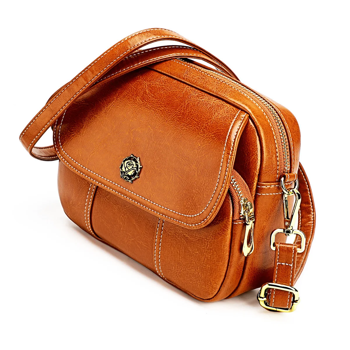 Leather Women's New Fashion High-grade Versatile Horizontal Diagonal Single Shoulder Female Bag Two-layer Cowhide Crossbody