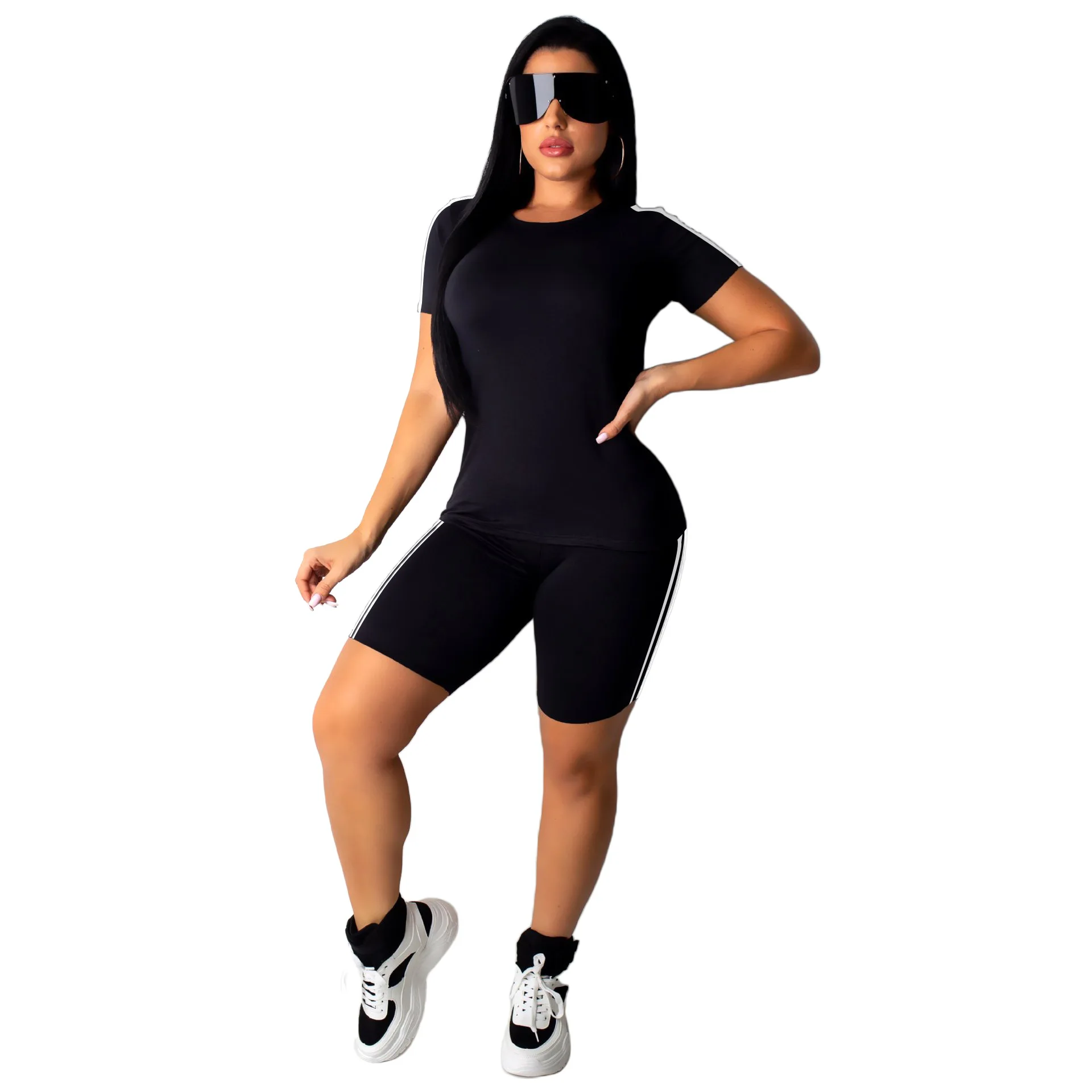 

Women Summer Streetwear Shorts Set Casual Female 2PCS Outfits T Shirt+Shorts Suit Women Two Piece Sets