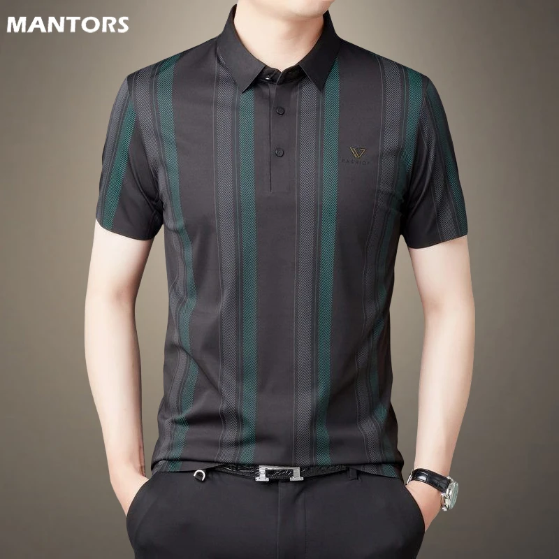 

Рубашка-поло мужская в полоску, брендовая люксовая модная сорочка с коротким рукавом, деловой Повседневный Топ без следов, на лето