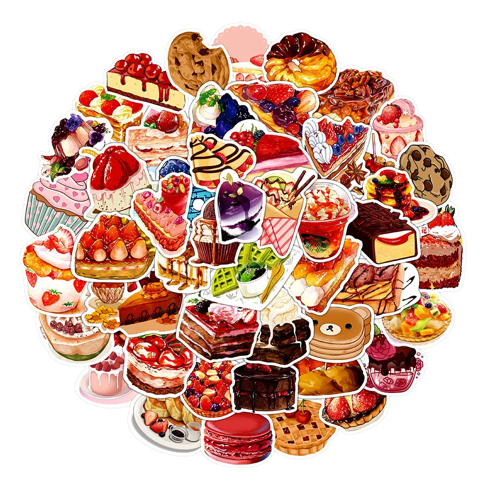 

10/30/50PCS New Cartoon Delicious Cake Dessert Graffiti Skateboard Cup DIY Waterproof PVC Children's Toy Reward Sticker Wholesal