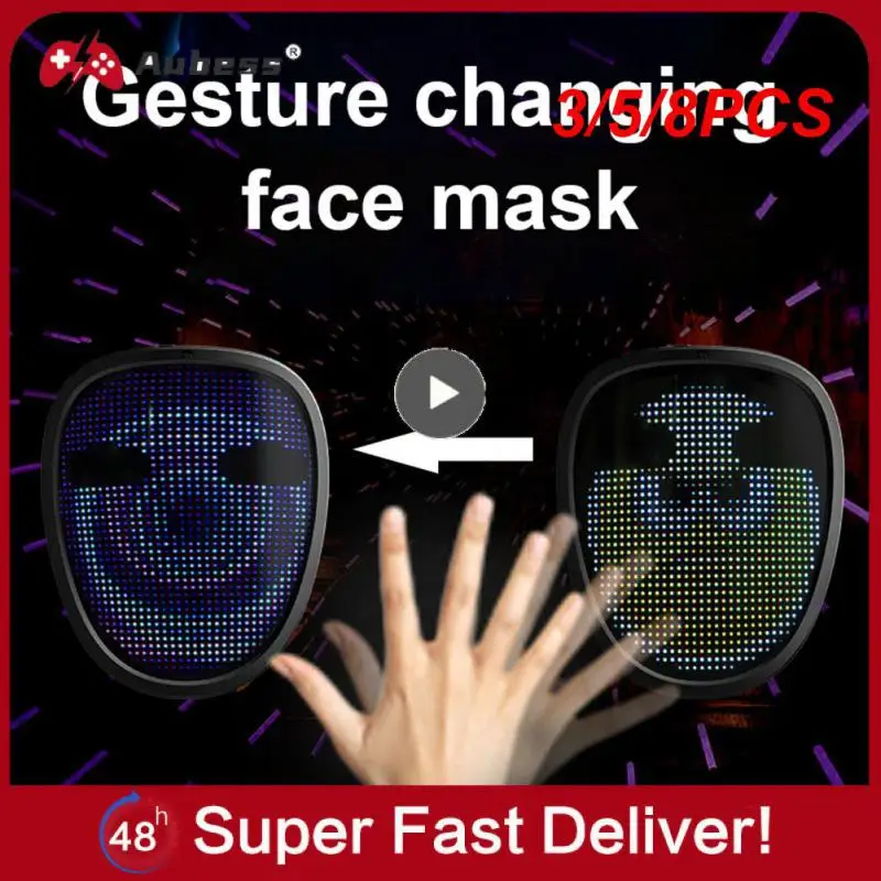 

3/5/8PCS 5v/1a Atmosphere Mask Built-in Battery Demon Slayer Full-color Led Masks Skull Light Diy Editable For Bar Haunted House