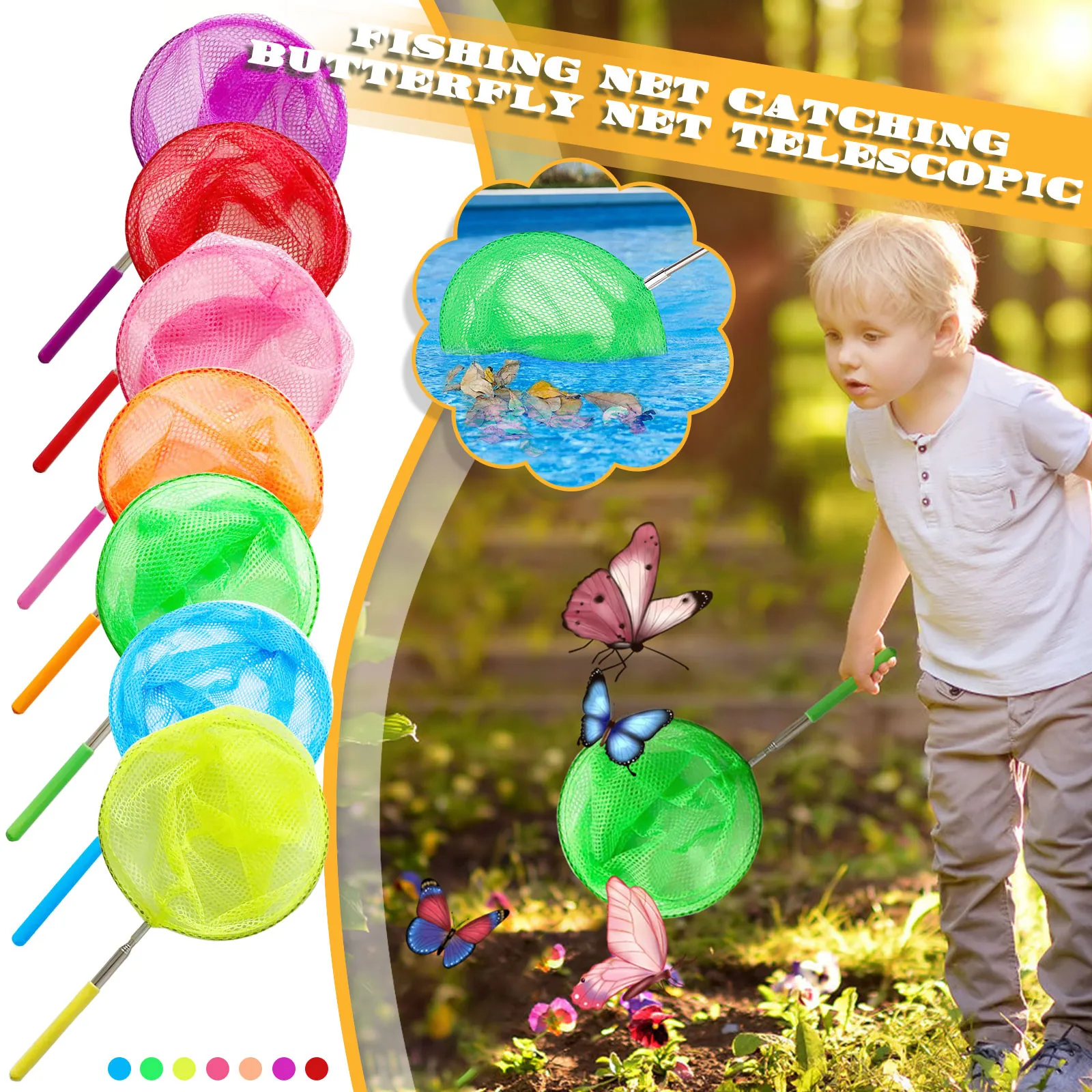 

Telescopic Fishing Insect Butterfly Dragonfly Net Stainless Steel Rod Catch Tadpole Fish Net Kids Outdoor Fish Net Stockings