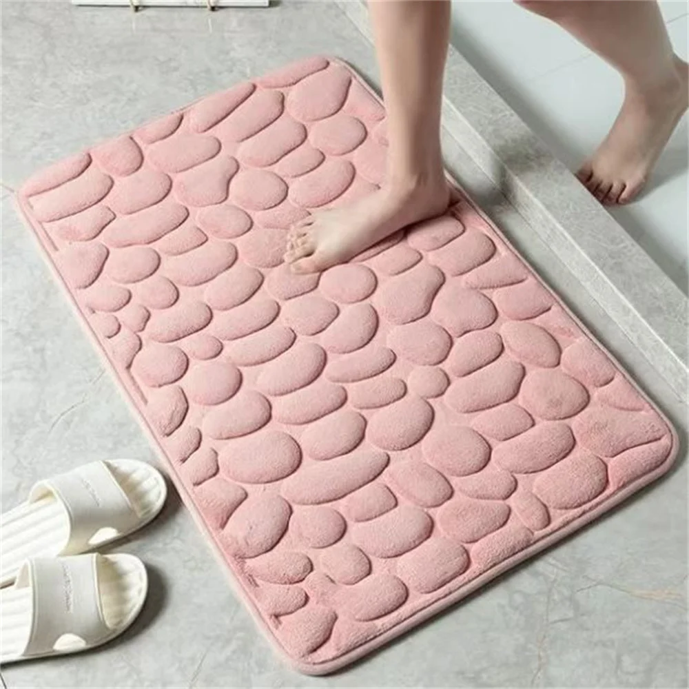 

1PC Cobblestone Embossed Bathroom Bath Mat Coral Fleece Non-Slip Carpet In Bathtub Floor Rug Shower Room Doormat Memory Foam Pad