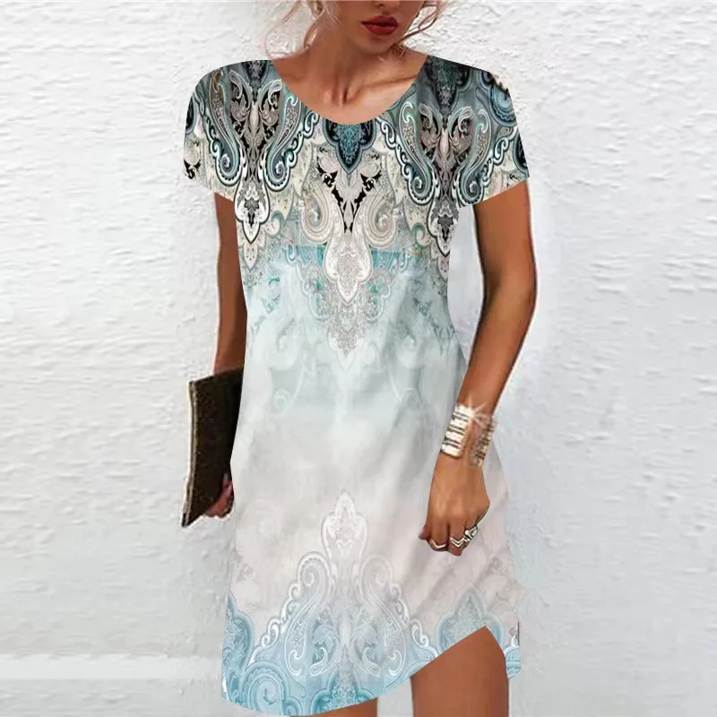 

Y2k Summer Dress Women Clothing Vintage Fashion Clothes Casual Elegant Streetwear short sleeve Dress for Women Print New