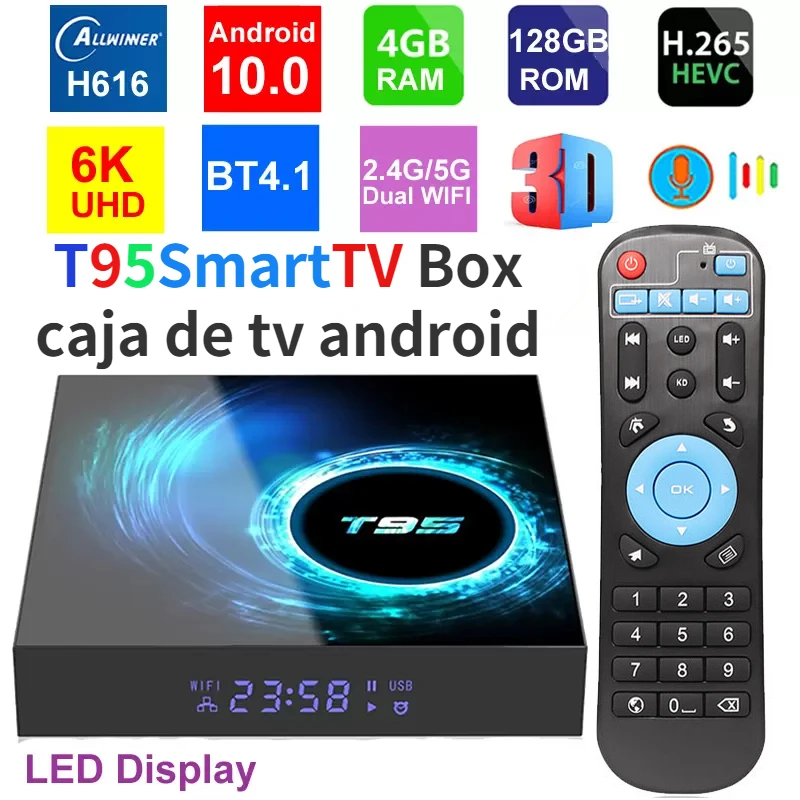 ТВ-приставка 4K T95 Android 10 смарт-медиаплеер для потоковой передачи IP TV 2 4 ГГц Wi-Fi BT5.0