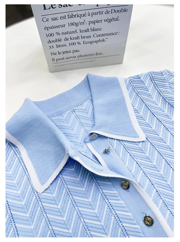 Футболка-поло в волнистую полоску светло-голубого цвета вязаный свитер с