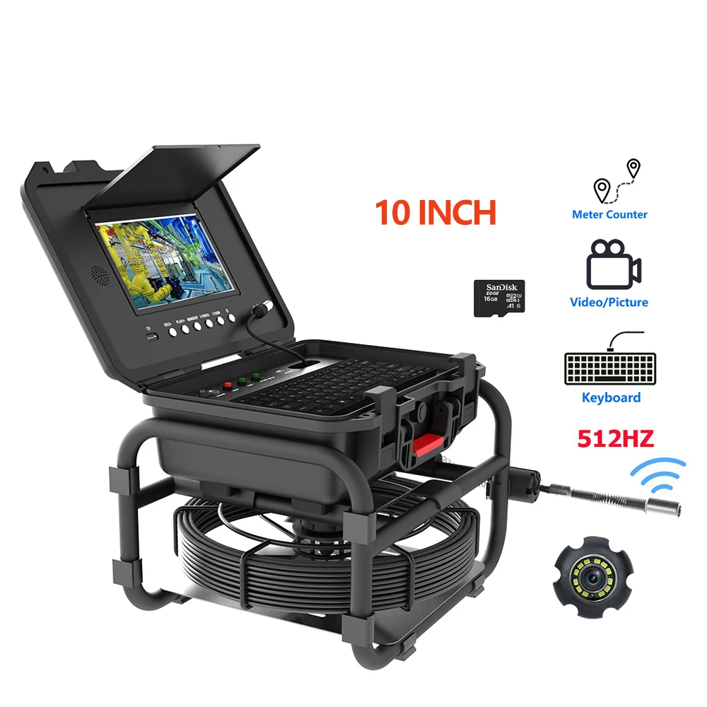 

10.1 Inch IPS 1080P Screen 20M-70M Sewer Pipe Inspection Camera Keyboard input 512HZ Locator Video+Audio Recording Meter Counter