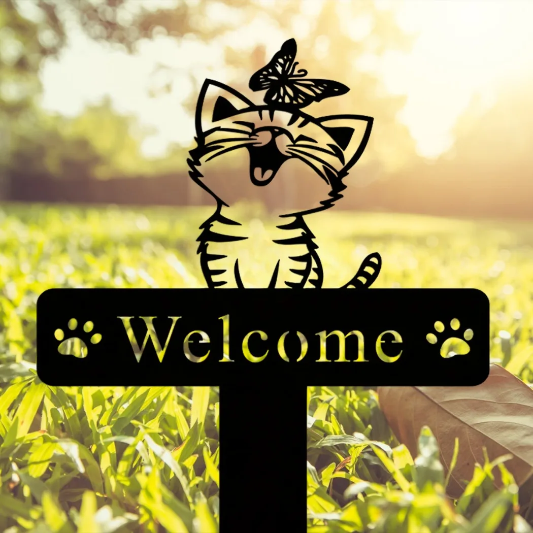 1 Шт. Металлический Садовый Кол Кошка С Бабочкой Мемориальный Маркер Именем Двор