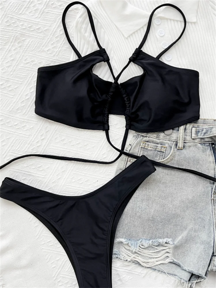 Сексуальный однотонный черный купальник-бикини GNIM Новое поступление женский
