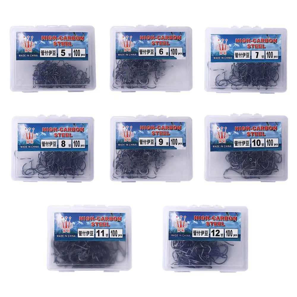 

100 шт. 5 #-12 # рыболовные крючки из высокоуглеродистой стали с зазубриной, мягкие крючки с зазубриной для приманки, высококачественный рыболовный крючок в коробке, аксессуары для ловли карпа
