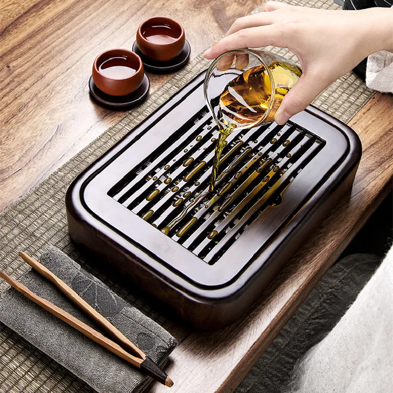 

Chinese Wooden Tea Tray Water Storage Ceremony Dry Bubble Kung Fu Tea Tray Serving Eco Friendly Plateau De Service Teaware