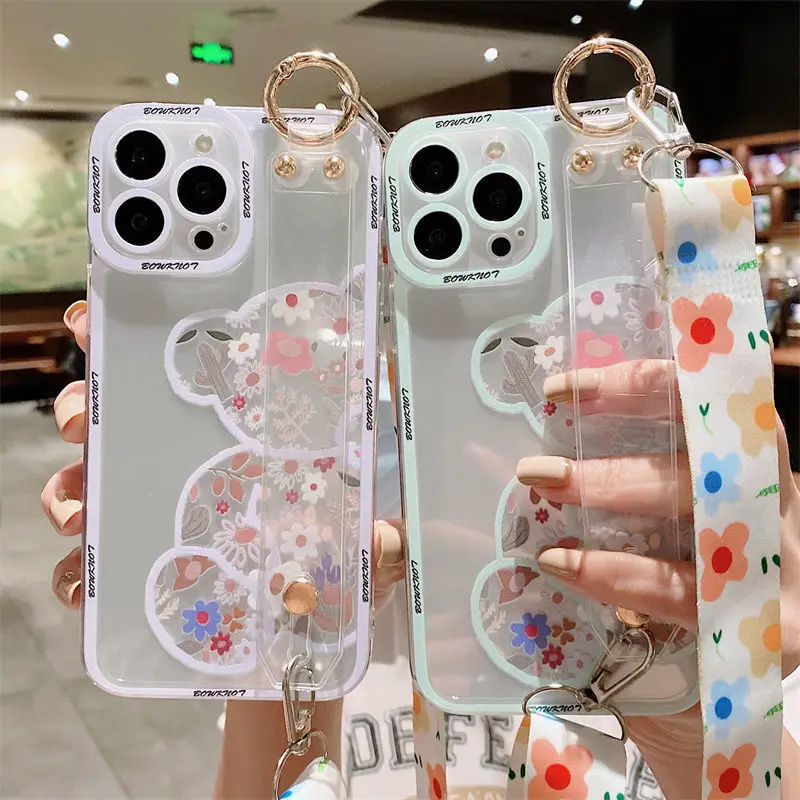 

Sky Transparent Floral Bear TPU Silicone Phone Case for iPhone 13 12ProMax XSMAX 11 XR 7 8Plus Small Fresh Protective Case
