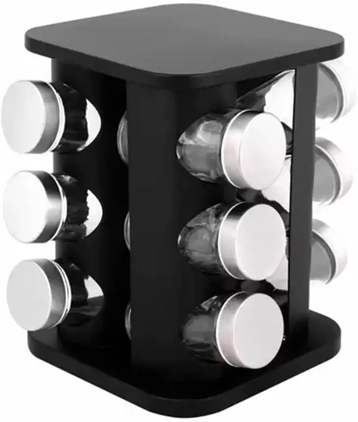 

Porta Temperos E Condimentos Giratório Inox Preto 12 Potes