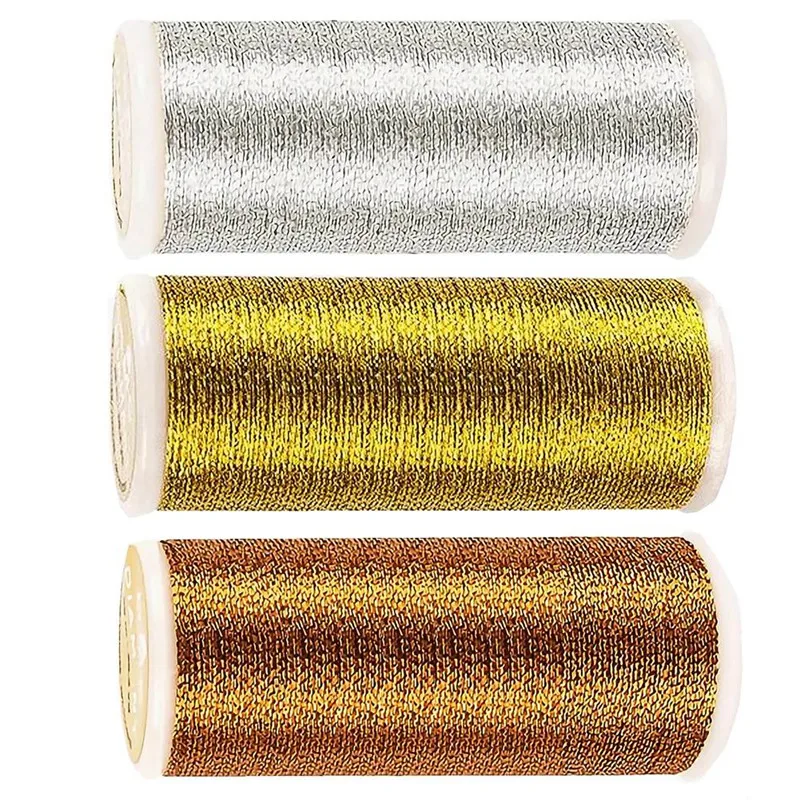 

Metallic Embroidery Thread, Diamant Set,Sewing Threads, Gold Silver Copper Bundle. 38.2 Yard. Glitter Floss Durable Easy To Use