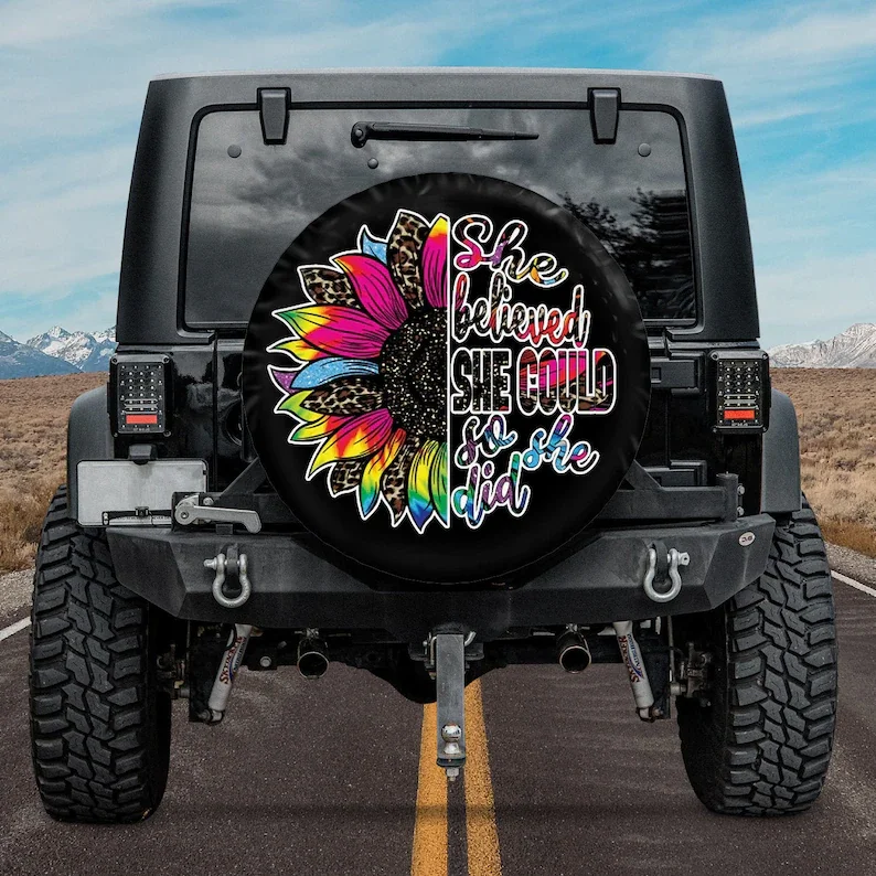 

Она верила, что сможет так себе-чехол для запасных шин с подсолнухами, индивидуальный чехол для шин, подарок для любителей автомобиля