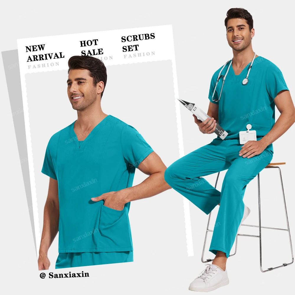 Factory Oversize Medical Uniform Anti Wrinkle Stretch Fabric Workwear Hospital Nursing Scrub Set Pocket Top Pant