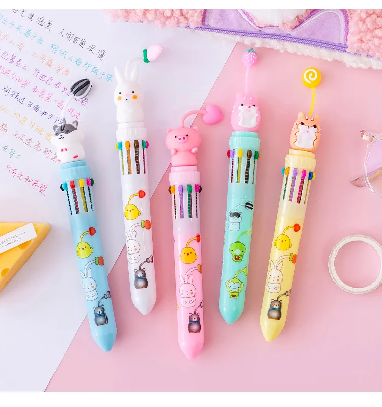 20Pcs/Lot Cute Pendant 10 Color Ballpoint Pen Kawaii Bunny Pig Hamster Totoro Multicolor Pen School Office Stationery Kids Gift images - 6