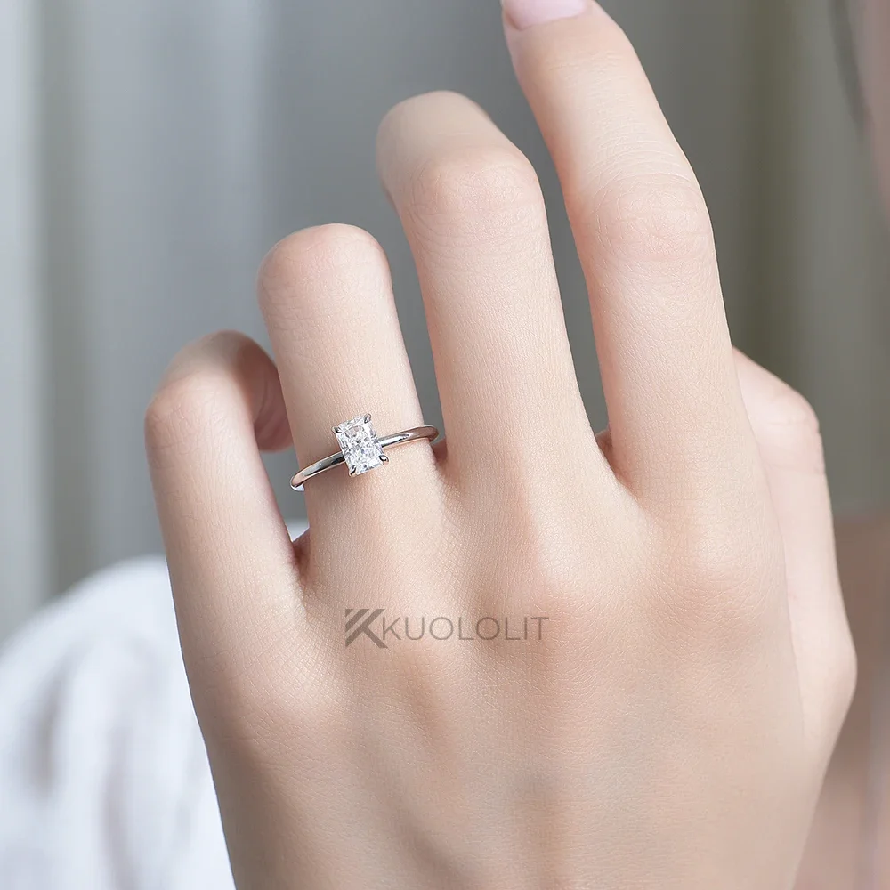 Женское кольцо-Пасьянс kuolit 1CT Moissanite однотонное кольцо из белого золота 14 к 10 с