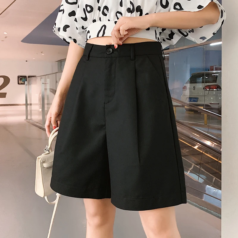 Women Straight Vintage Loose Casual Black Large Shorts 2021 Female Harajuku High Waist Solid Formal Suits Shorts All-match
