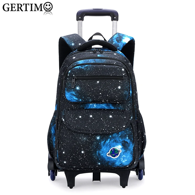 Children Trolley School Bags Space Starry Sky Printed Detachable Boys Rolling Backpacks Kids Luggage Wheeled Bags Urable Bookbag