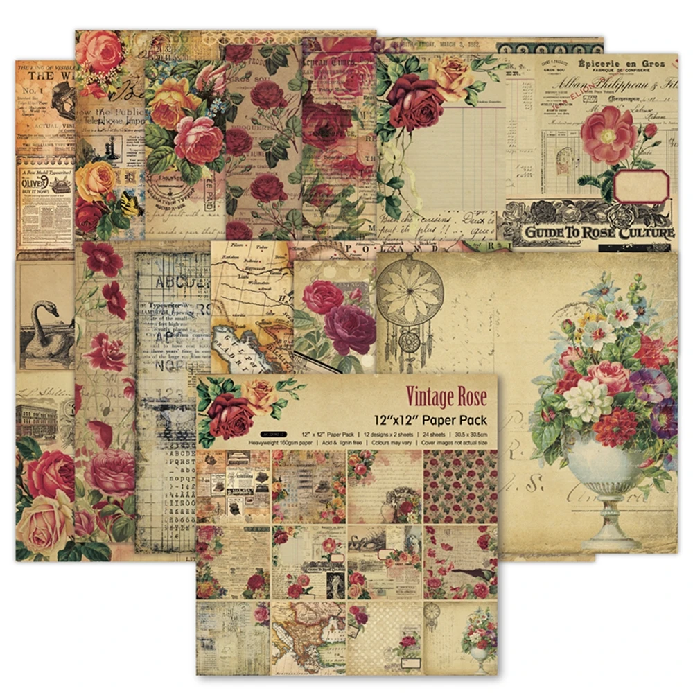 

24 листа 6 "x 6" Винтажная упаковка розы бумажный узор для скрапбукинга бумажный пакет ручной работы Крафтовая бумажная подкладка для фона