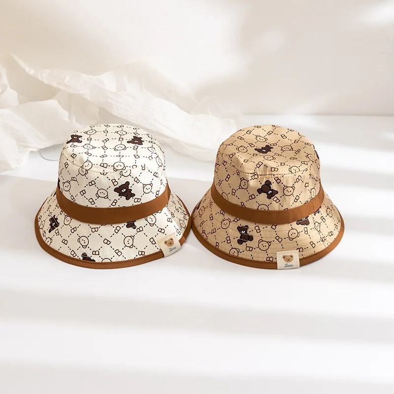 

Spring and Summer Bear Print Travel Sunshade Children Fisherman Hat Tide